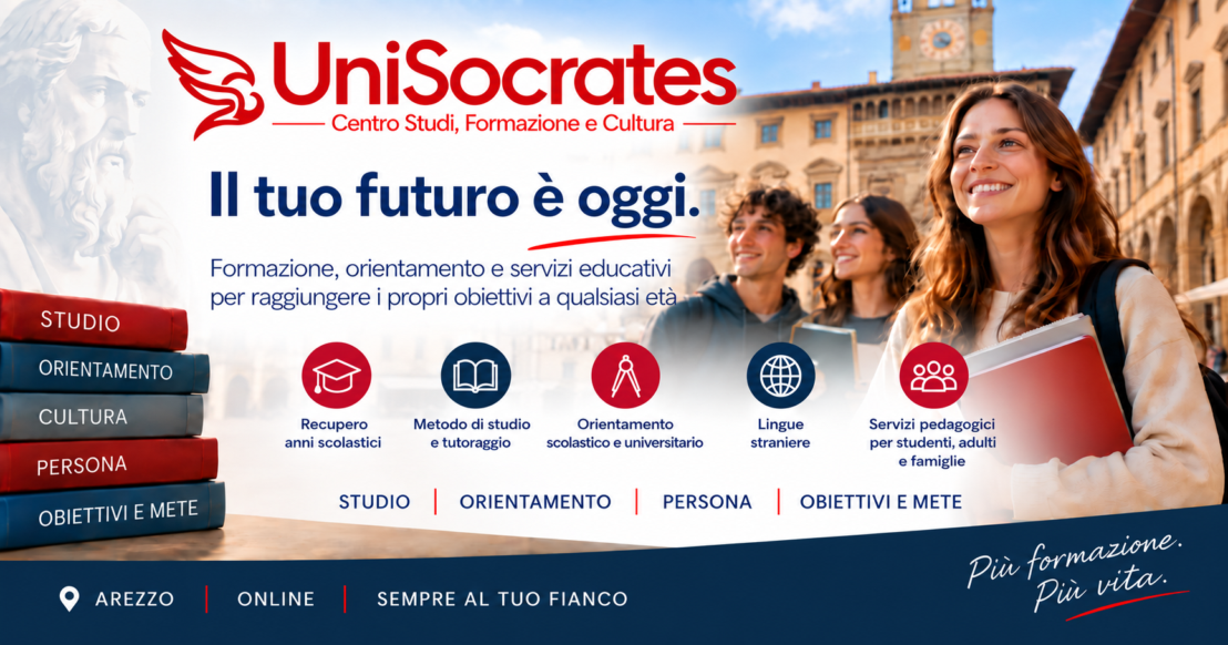 UniSocrates Centro Studi, Formazione e Cultura ad Arezzo con servizi di formazione, orientamento, tutoraggio, lingue e pedagogia.